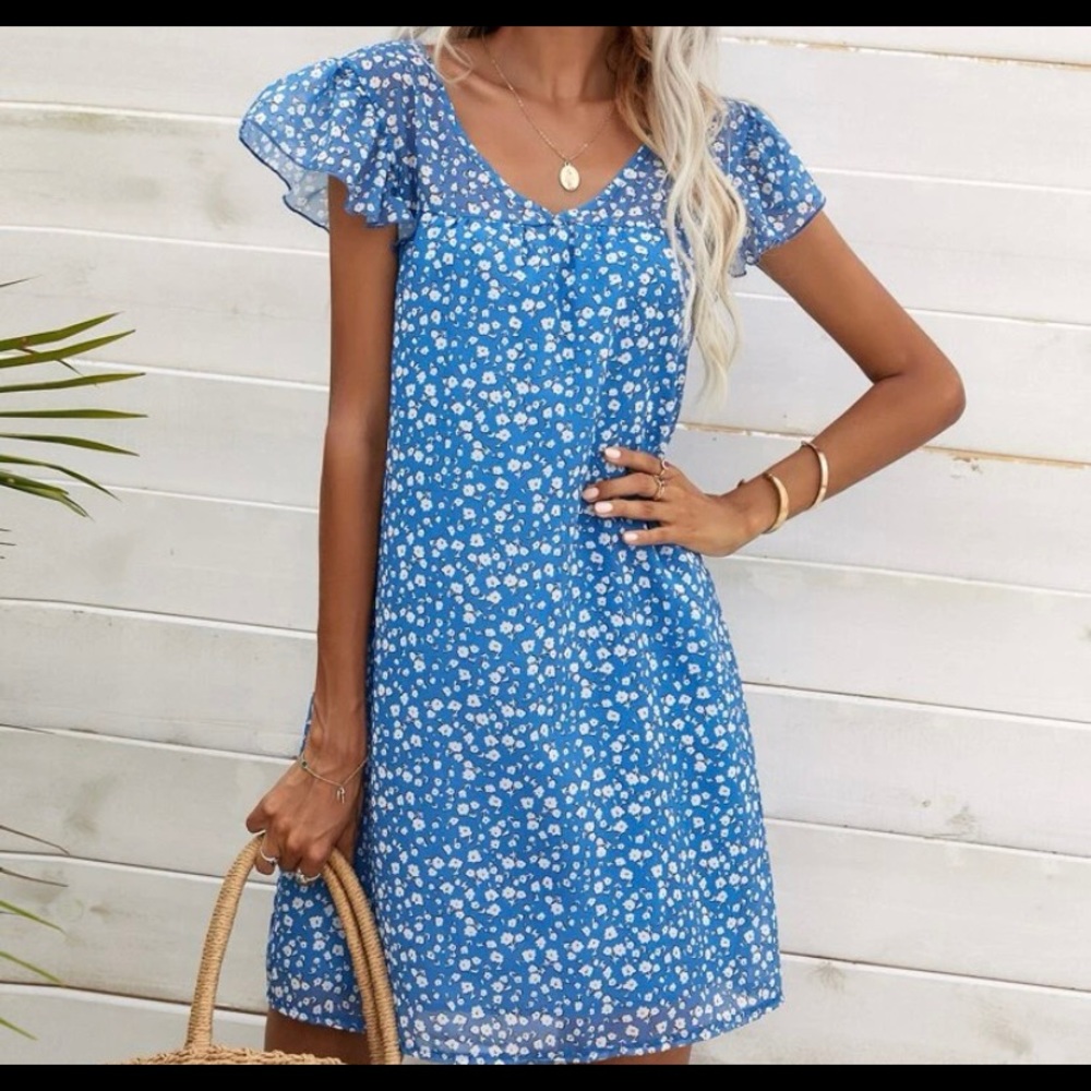 New Blue ditsy floral dress S
